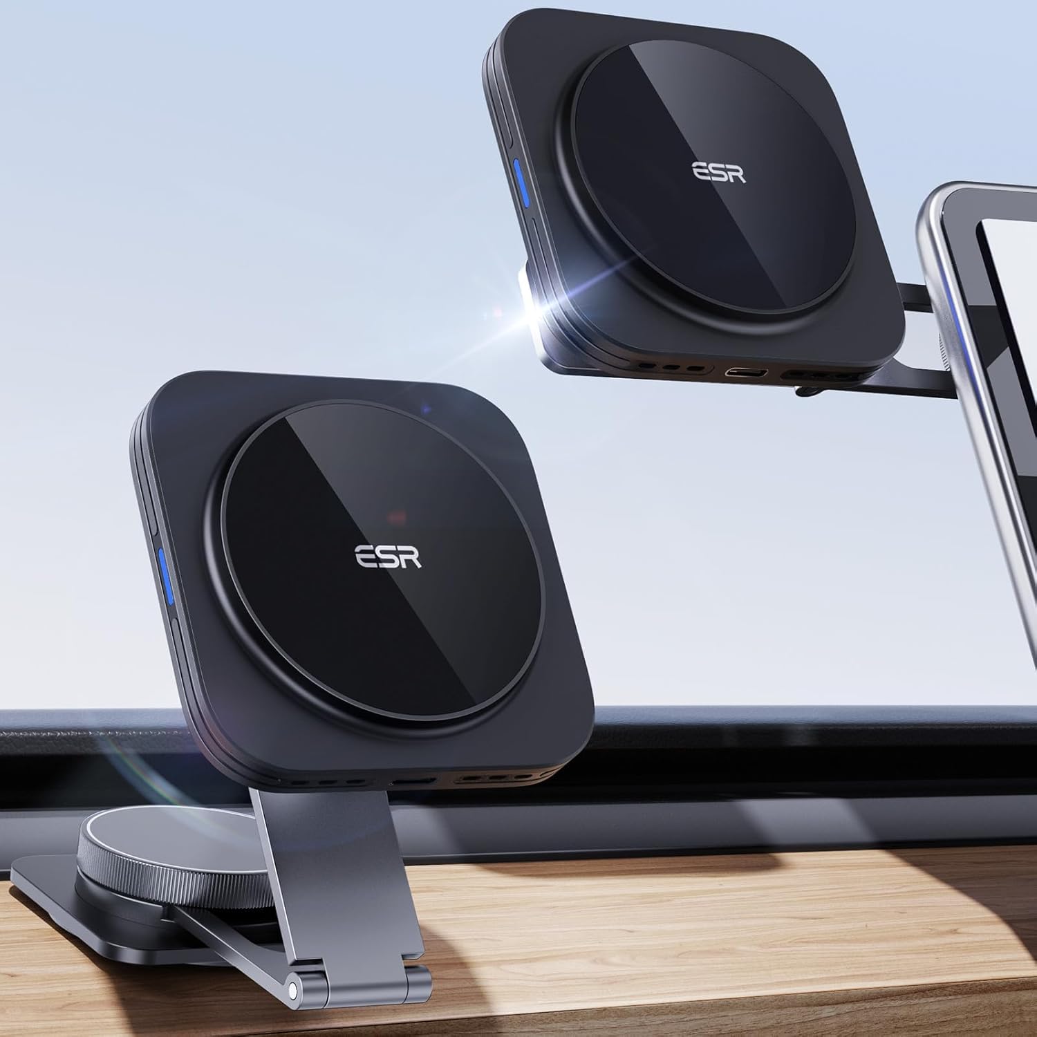 ESR for MagSafe Car Mount Charger, Foldable Dashboard Magnetic Wireless Car Charger for Tesla, for MagSafe Car Charger, Tesla Touchscreen Car Phone Holder for iPhone 15/14/13/12, Strong Magnets, Black