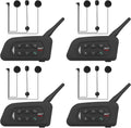 V4 Plus Motorcycle Bluetooth Helmet Intercom Headset, 4 Rides Group Communication System for Motorcycling Soccer Referees Skiing ATV/Off Road (4 Pack)