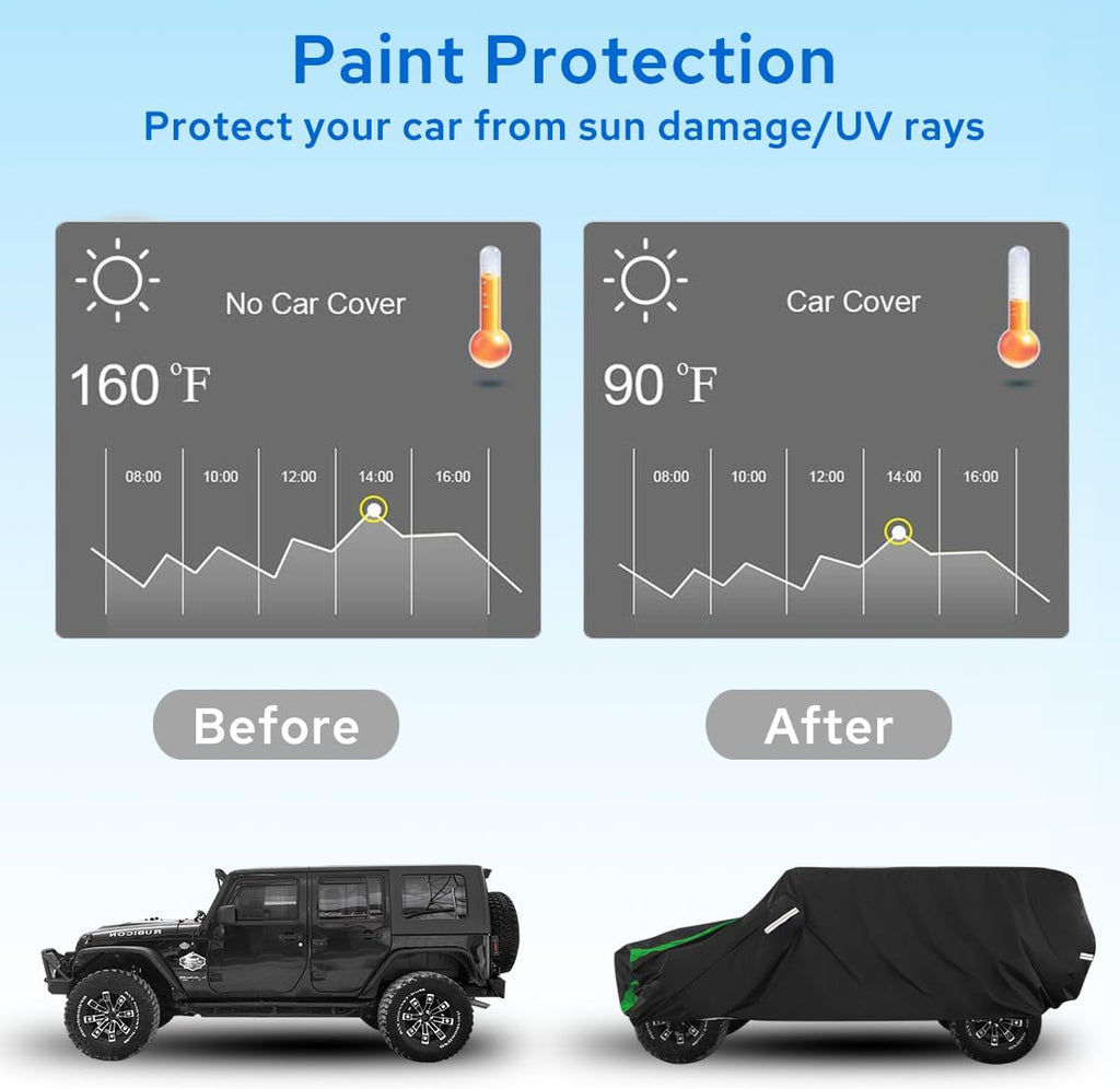 Avecrew for Jeep Wrangler Cover Waterproof 4 Door, All Weather for Jeep Rain Cover for Automobiles, Outdoor Full Exterior for Jeep Covers Fits JK JL TJ YJ CJ （Green）