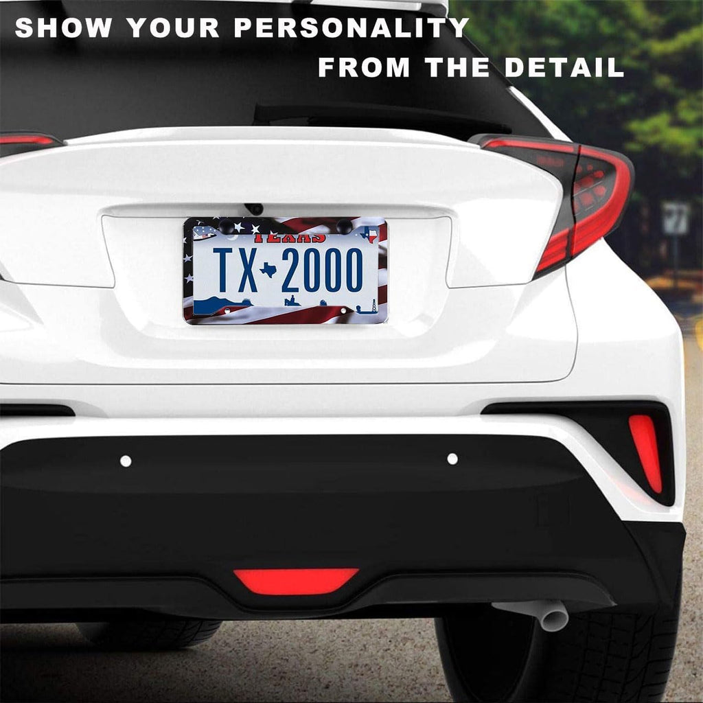 2Pack American Flag License Plate Frame - Rustproof Aluminum Patriotic Car Tag Holder Bracket Fits All Vehicles, US Flag License Plate Frame with Screws Included
