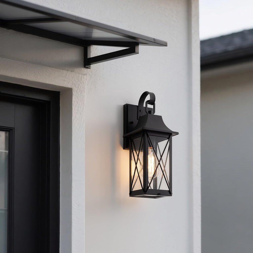 mirrea 15-inch Outdoor Porch Wall Light for House, Waterproof Exterior Sconce for Patio, Wall Mount Lighting Fixture for Front Door, Permanent Outside Lamp for Garage, Matte Black, Set of 2