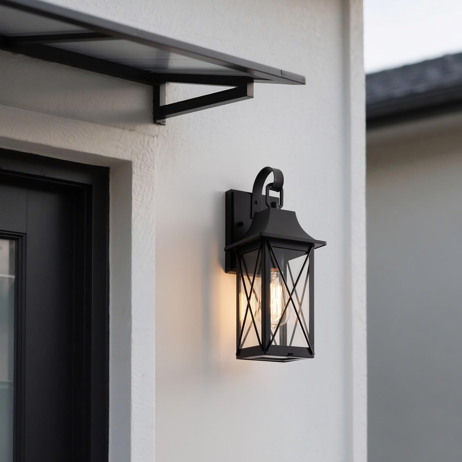 mirrea 15-inch Outdoor Porch Wall Light for House, Waterproof Exterior Sconce for Patio, Wall Mount Lighting Fixture for Front Door, Permanent Outside Lamp for Garage, Matte Black, Set of 2