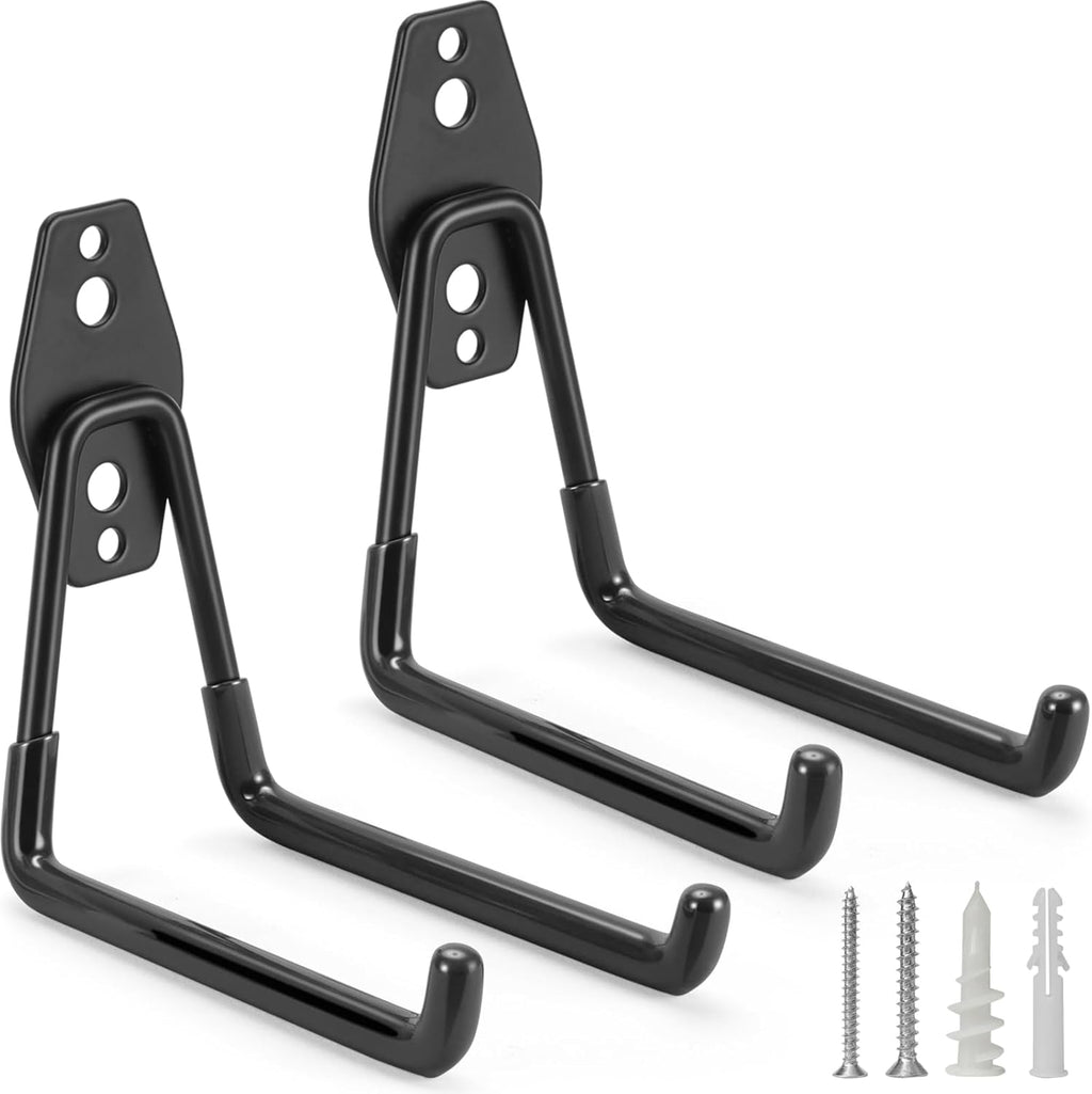 2 Pack Garage Hooks Heavy Duty Storage Organizer Wall Mount Power and Garden Tool Hangers, for Hanging Ladders, Ropes, Hose, Bulk Items