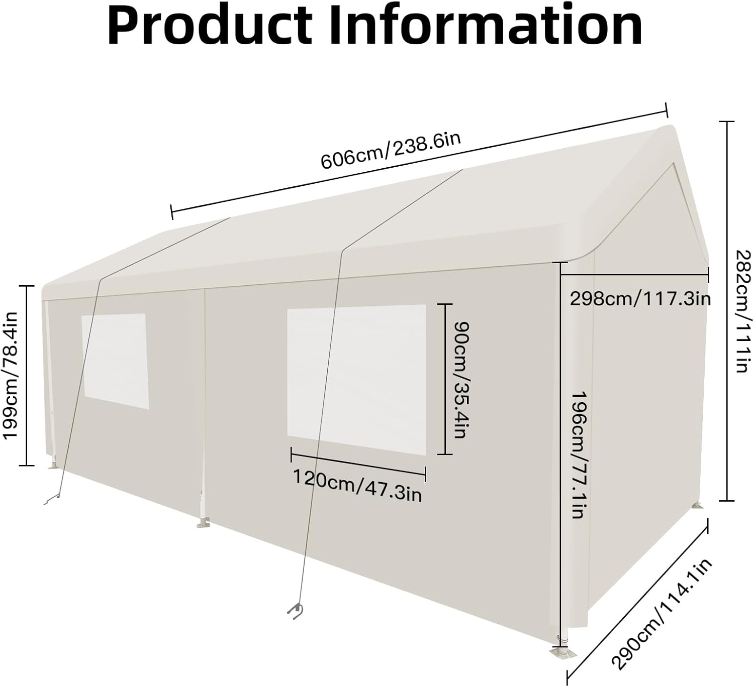 Car Canopy Portable Garage Duty Carport with Roll-up Windows,Portable Garage with Removable Sidewalls & Doors, Car Canopy with All-Season Tarp for Car Boat Truck Motorcycle 10FT×20FT (White)