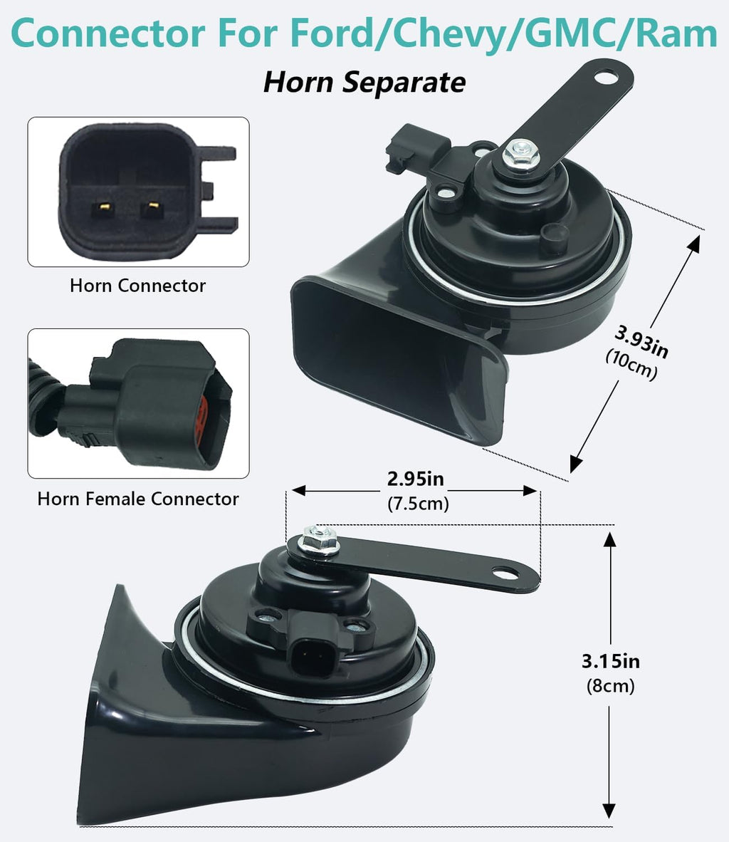 Car Horn Kit for Ford Chevrolet Tesla Jeep Ram GMC,12V Loud Waterproof Auto Horn, High Low Dual Tone 126Decibel, Replacement for Ford (1 Connector)