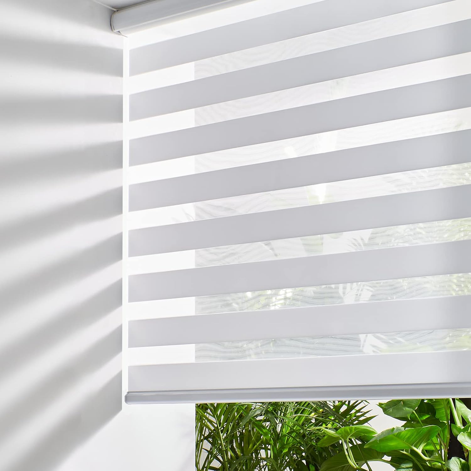 Persilux Zebra Blinds for Windows, Dual Layer Zebra Roller Shades (45" W x 72" H, White) Light Filtering Sheer Shades, Easy to Install, Cordless Room Darkening Roller Blinds for Office