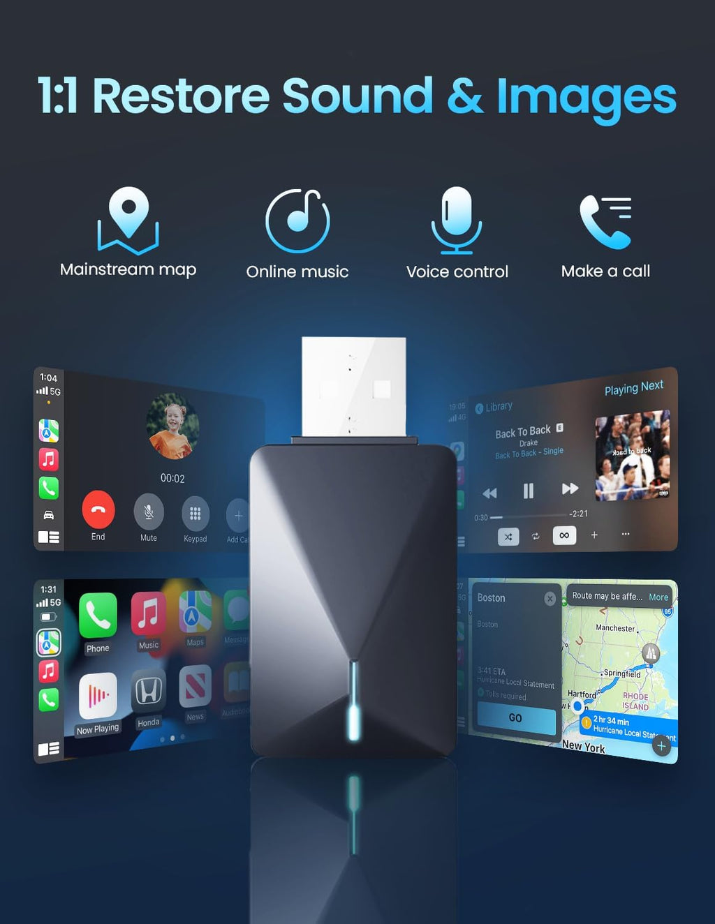 Kello Wireless CarPlay Adapter for iPhone, Convert Wired to Wireless Carplay Adapter, [5.2Ghz Bluetooth] Apple Car Play, Auto for iPhone iOS 10+/ Android 11+, Support OTA