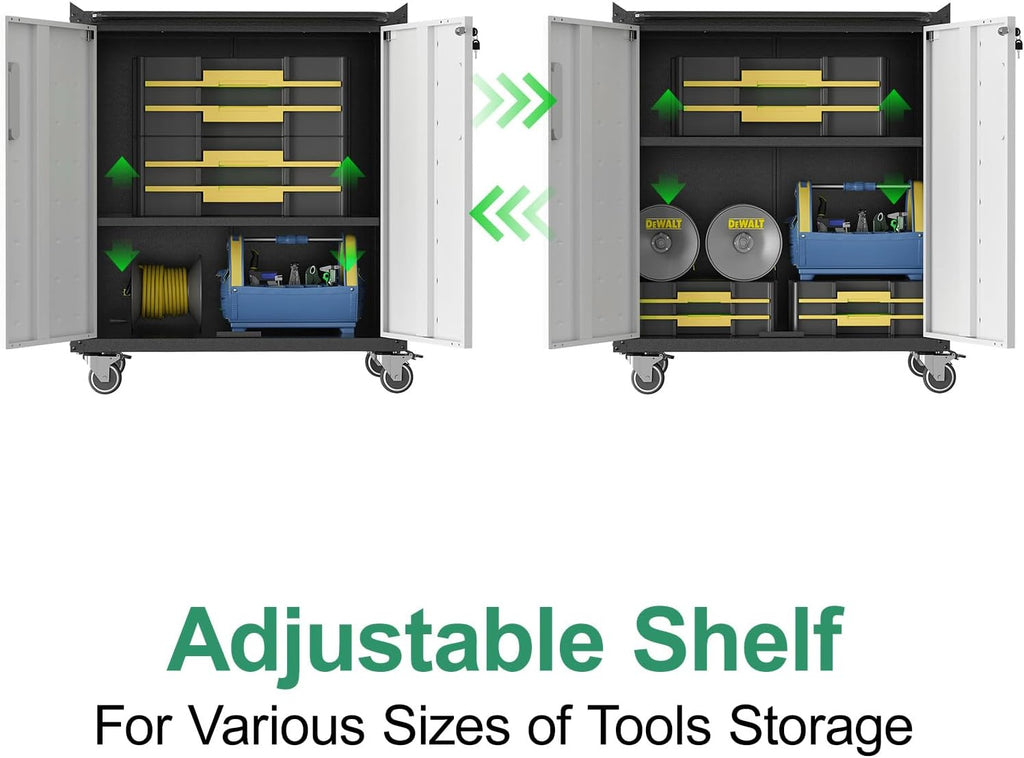 Metal Tool Cabinet,Garage Storage Cabinet System,Wall Cabinet & Locking Rolling Tool Cabinet with Doors and Adjustable Shelves,Steel Tool Cabinets for Home,Office (4 Pcs-StyleB, Black & Grey)