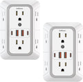 2 Pack Outlet Extender Surge Protector, 6 Outlet Splitter with 4 USB Outlet (2 USB A,2 USB C), 3Sided Power Strip with Adapter Spaced Outlets for Home, Office, Travel(White)