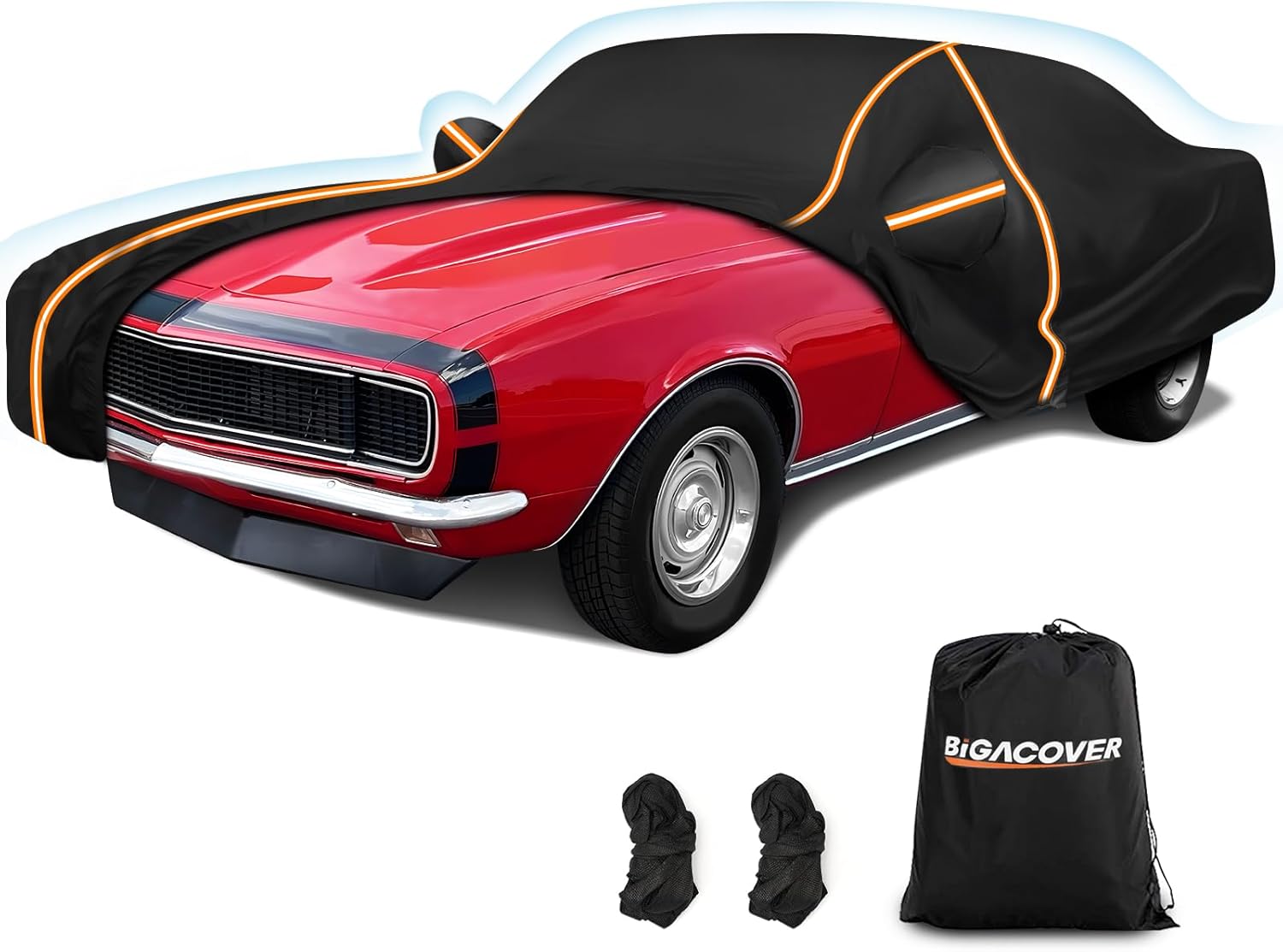 Car Cover for Chevy Camaro 1967-1981, Waterproof 210D Oxford Cloth and Cotton Cover Outdoor Full Car Covers with Zipper Windproof Heavy Duty All Weather with Wind, Sun, UV and Dust Protectio