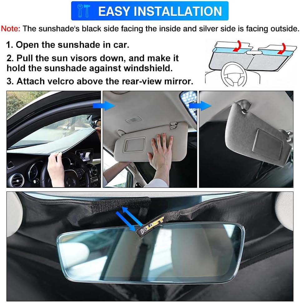 KUST Windshield Sun Shade for 2017-2022 Ford Super Duty F250 F350 F450 Pickup Truck Window Sun Shade Sun Visor Protector Foldable Blocks UV Rays Keep Your Car Cooler