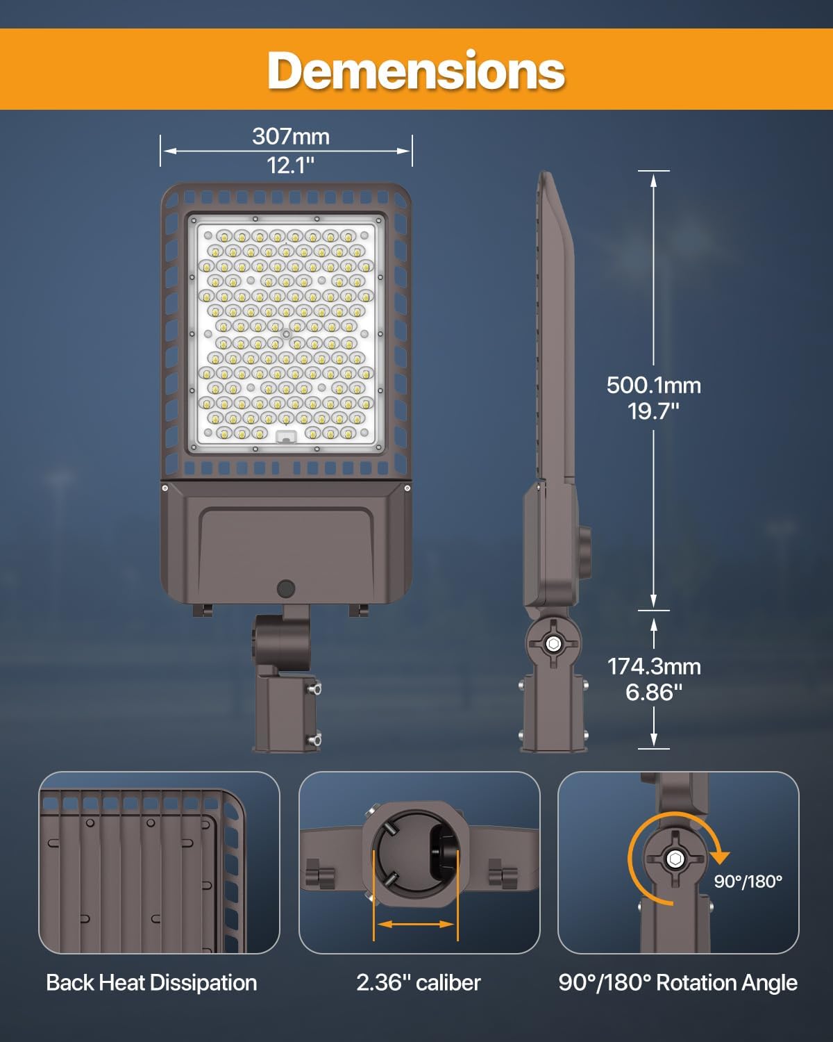 Led Parking Lot Light 300W 45,000LM Slip Fitter Led Street Pole Light with Dusk-to-Dawn Photocell 5000K 100-277V IP65 Waterproof 3Pack Commercial Area Lighting for Parking Lot, Roadways