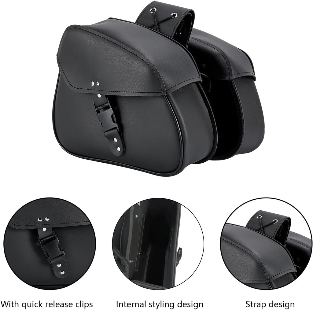 Motorcycle Saddle Bags Synthetic Leather Luggage Bag Waterproof Throw Over Saddlebags For Motorcycle Softails Sportsters Choppers Dyna V-star Shadow (Single Buckle, Black, 12.6 X 8 X 10)