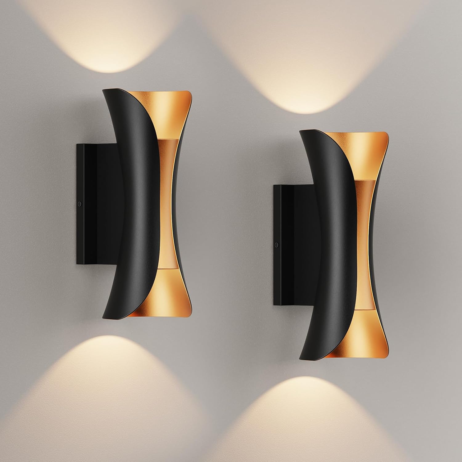 2-Pack Outdoor Wall Light LED 20W (H) 11.8in Aluminum - Black Gold Waterproof Exterior Lighting Fixture,3000K Warm,Up Down Porch Sconces Brightens to Patio,Garage,Front Door