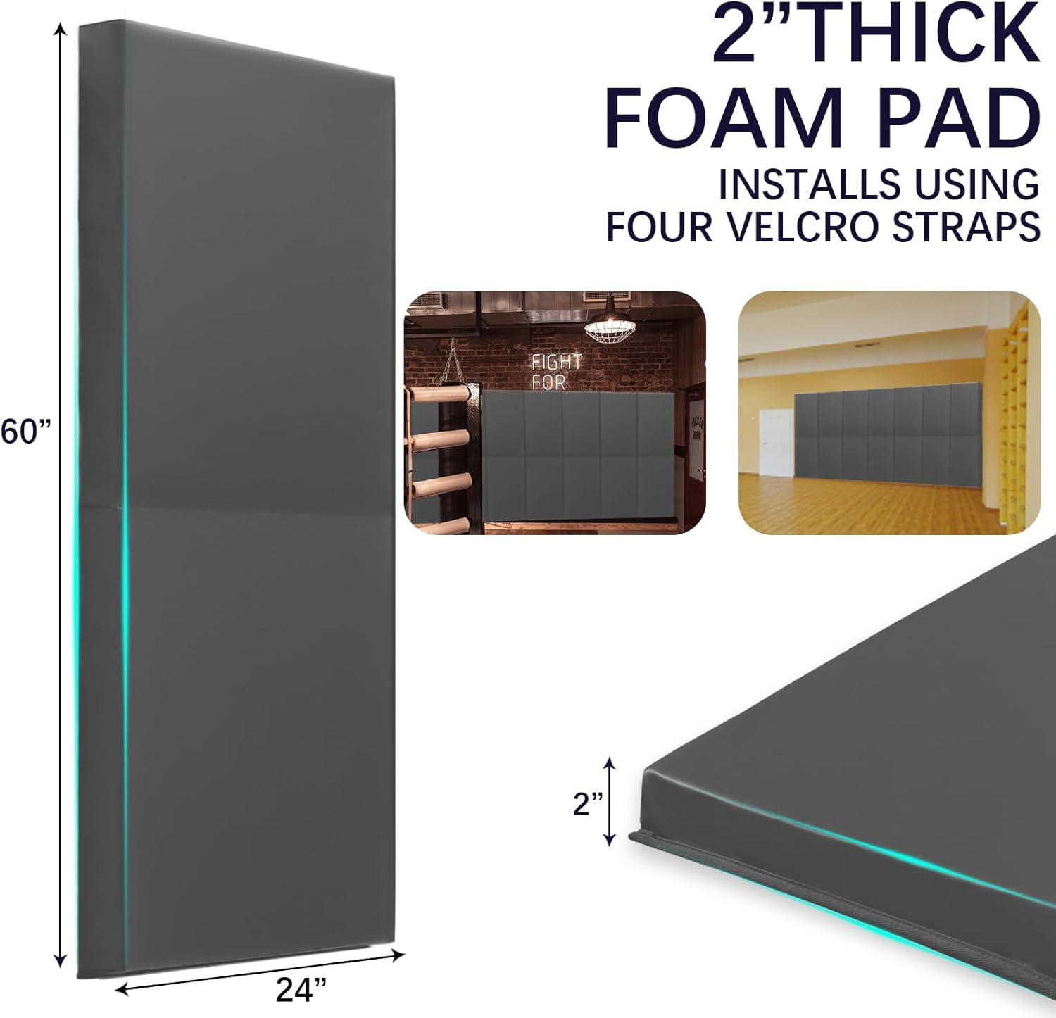 PROGOAL 60"/72" High Gym Wall Padding 2"/4" Thick Foam Basketball Court Wall Mount Protector for Garage Taekwondo Babyroom - Durable Waterproof Anti-Cushion