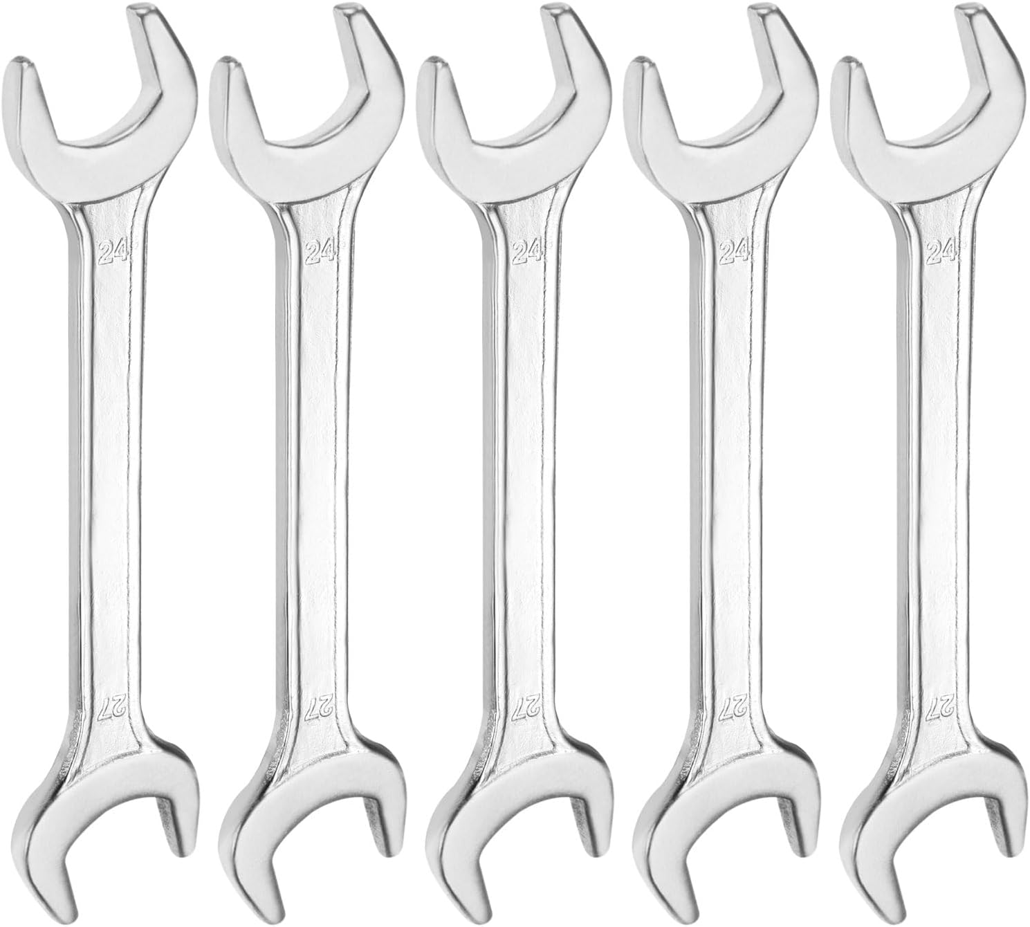HARFINGTON 5pcs Double Open End Wrench 24mm x 27mm Metric 15 Degree Offset Angle Small Flat Head Wrench Galvanizing Open Ended Spanner for Automotive Repair Furniture Assembly