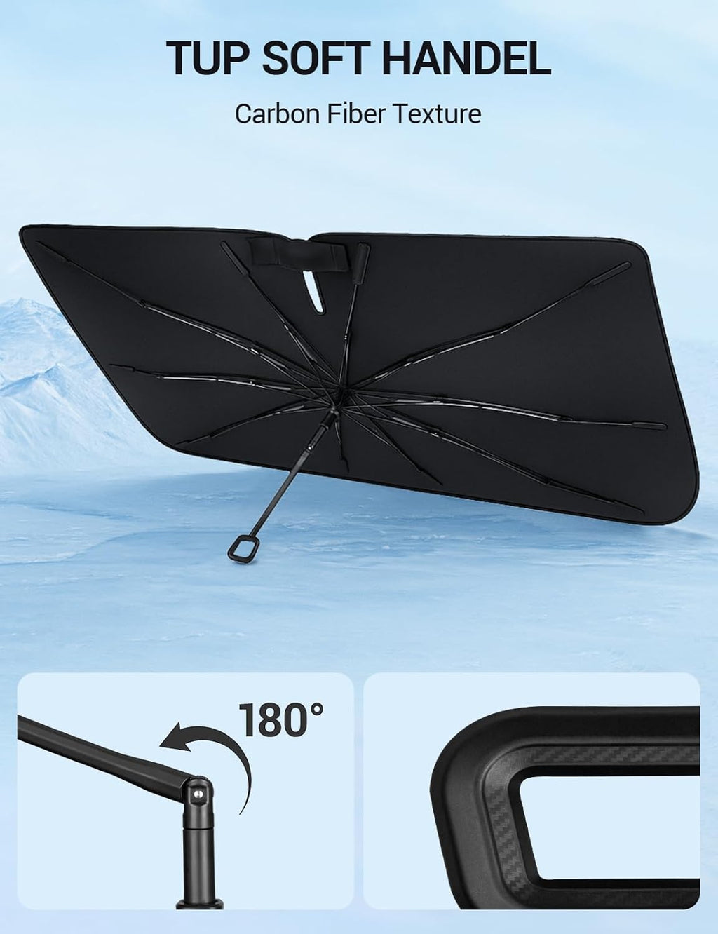 Proadsy Windshield Sun Shade Umbrella for Kia Sorento 2021-2025 2026 Foldable Car Umbrella Sunshade with Soft TPU Handle Spring Structure Crystal Cooling Material Protect Car from Rays & Heat