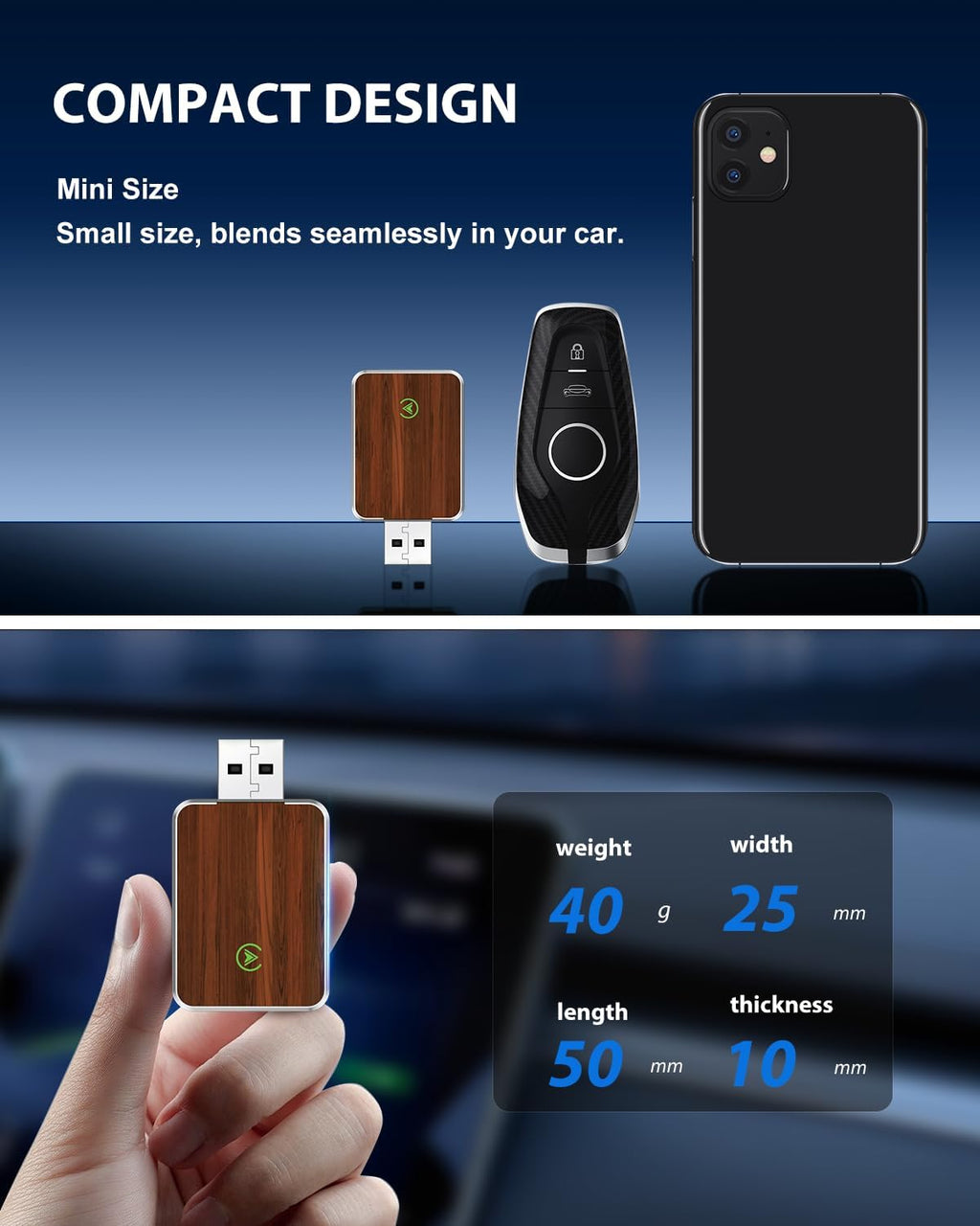 Wireless Carplay Adapter for iPhone & Android Auto 2-in-1, Convert Factory Wired to Wireless Carplay Dongle, Plug & Play Carplay Wireless Adapter for iPhone iOS 10+, Black