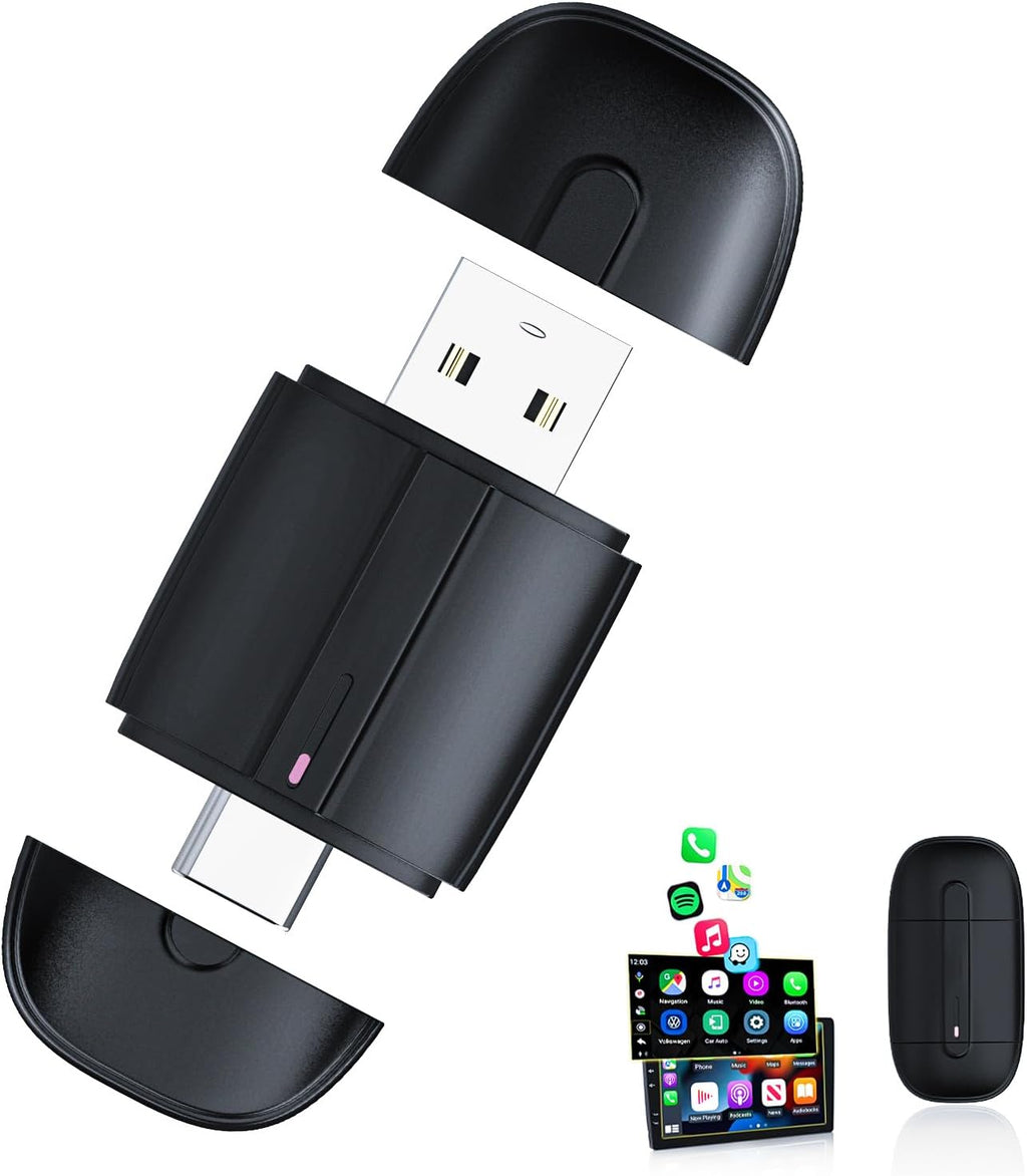 Wireless Carplay Adapter for iPhone, Easy to Upgrade Wired CarPlay to Wireless, Plug & Play, Mini Size with USB A & Type-C, Wireless Control Adapter for Cars from 2017 and iOS 10+ (Black)