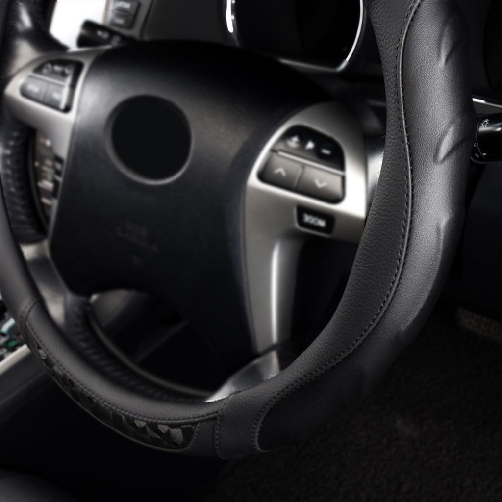 Flying Banner Faux Leather Heavy Duty Inner Ring car Steering Wheel Cover 14.5-15 inches (All Black)