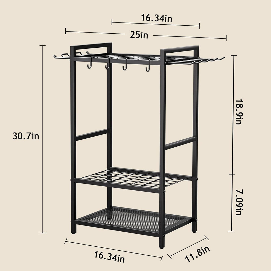 Garden Garage Tool Organizer - Yard Tool Organizer for Garage with 4 Hooks, Heavy duty Steel Garden Tool Rack Holds up to 48 Long Handled Yard tools for Storage