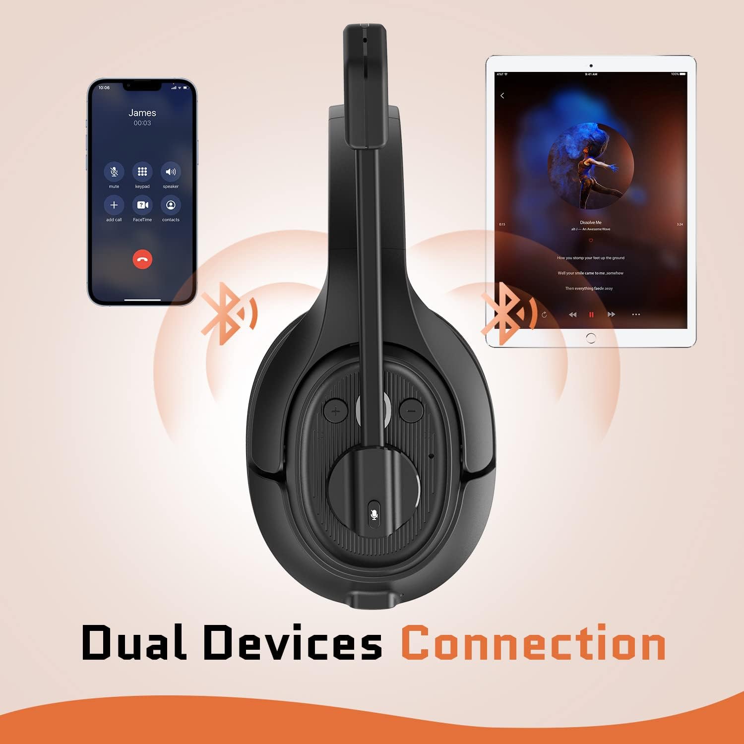 EKSA Noise Cancelling Trucker Bluetooth Headset with Microphone Wireless AI-Powered ENC Headphones, 99ft Long Range, 30H of Talk Time, All-Day Comfort On Ear Headsets Mute Button
