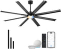 72 Inch Ceiling Fan With Light,Industrial Ceiling Fan With 8 Aluminium Metal Blades,Smart Fan Work with Alexa,Garage Indoor/Outdoor Fan For Living Room and Patio,CF04BK-72