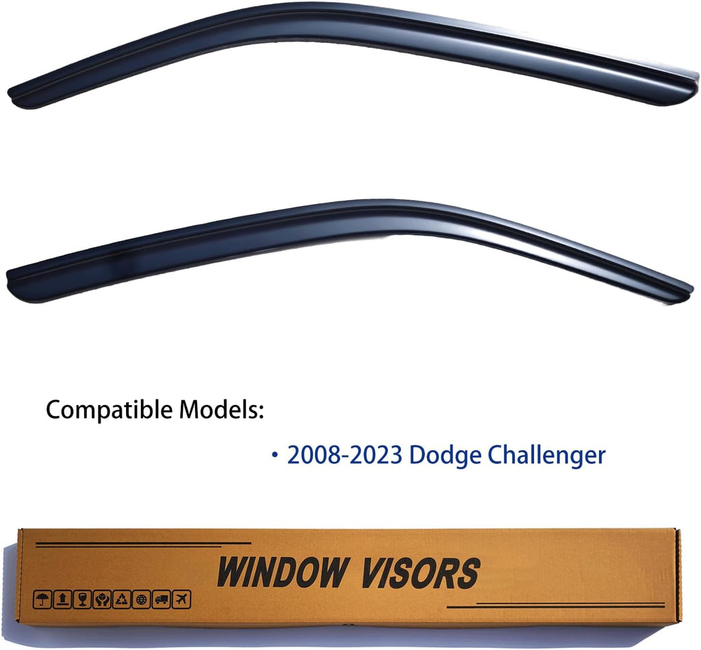 Window Visors Rain Guards fits 2008-2023 Dodge Challenger, Out-Channel Side Window Wind Deflectors Vent Shades Accessories, Dark Smoke 2 Pcs