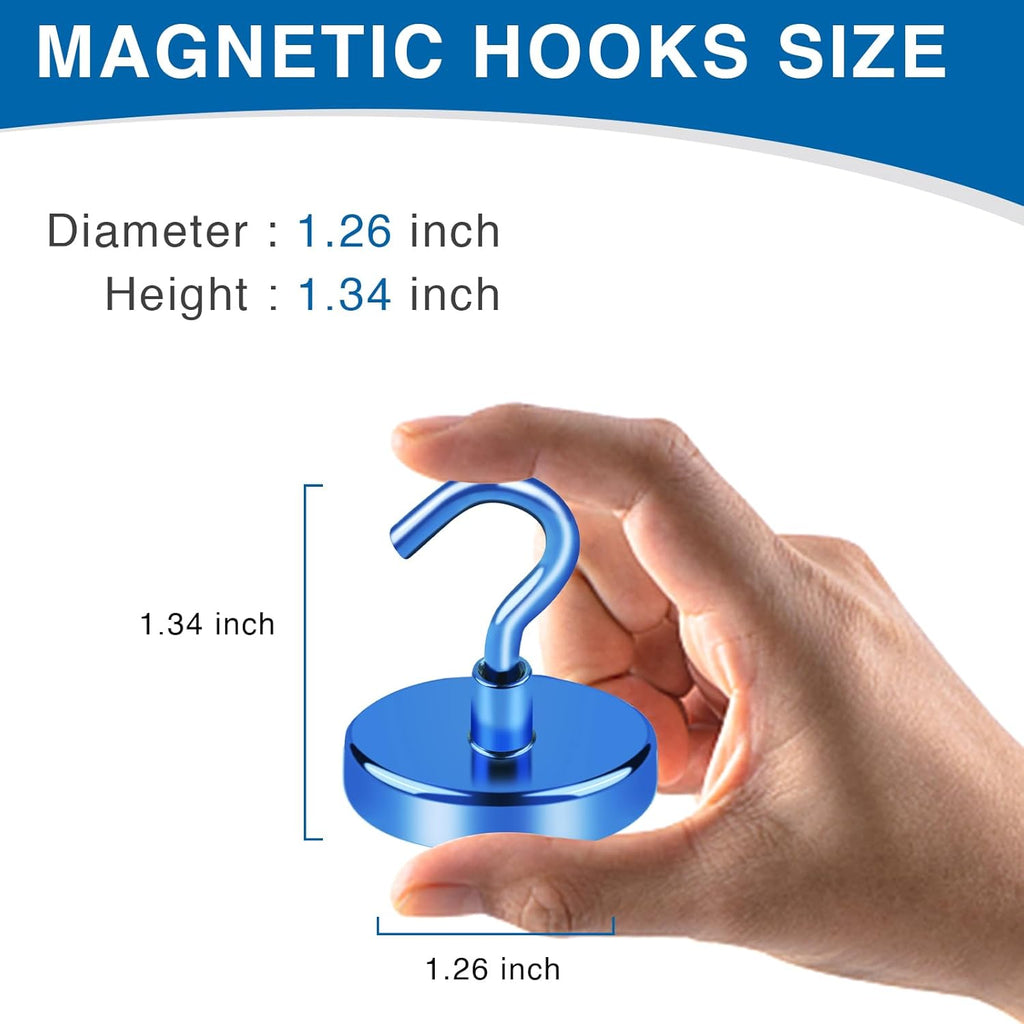 LOVIMAG Cruise Ship Essentials, 110Lbs Cruise Door Magnets, Blue Cruise Magnetic Hooks, Magnetic Hooks Heavy Duty for Hanging Celling, Grill, Refrigerator Kitchen-6 Pack