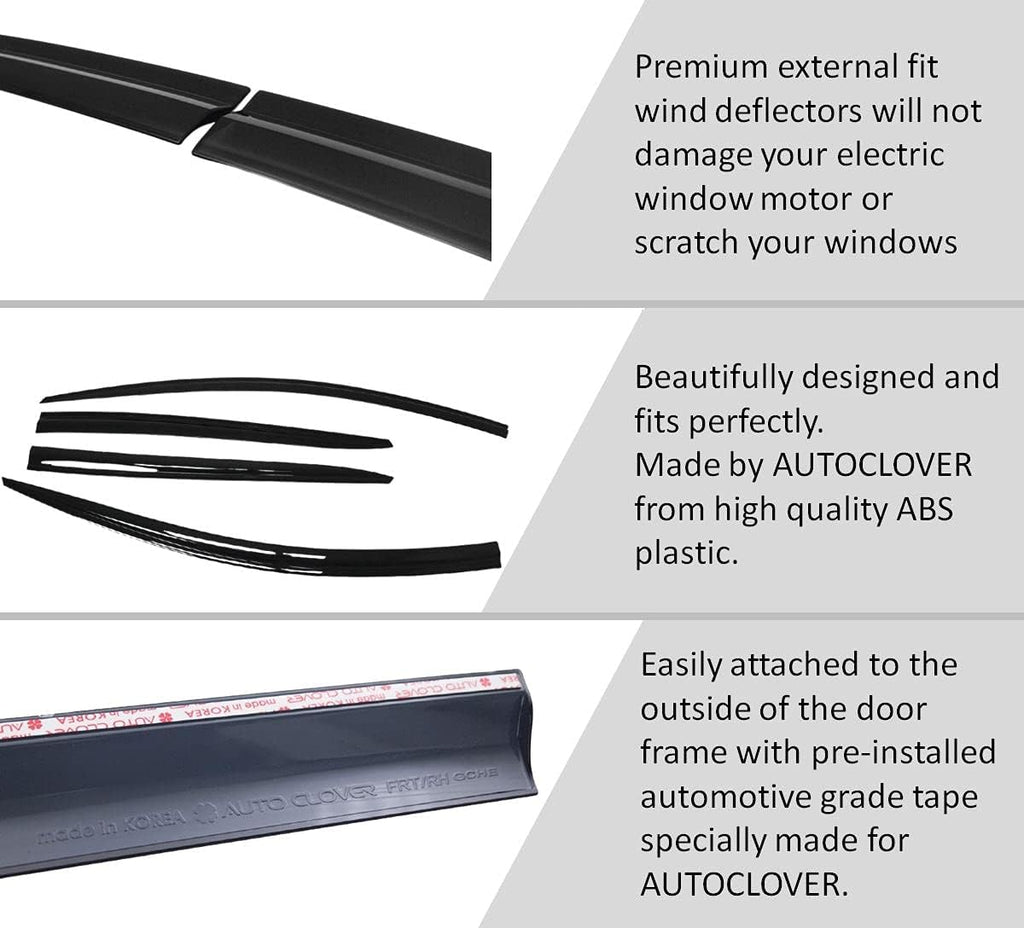 AUTOCLOVER Tape-On Rain Guards Window Visors 4 Pcs Set for Honda Civic Sedan 4dr 2012 2013 2014 2015 / Window Deflectors, Out-Channel Vent Shades (Smoked)