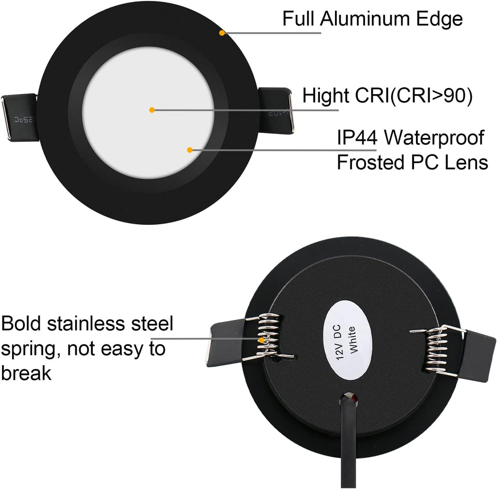 12 Volt LED Puck Light RV Boat Recessed Ceiling Light Super Slim LED Panel Light with Hole Puncher DC 12V 3W Full Aluminum Downlights 6 Pack,5500-6000k