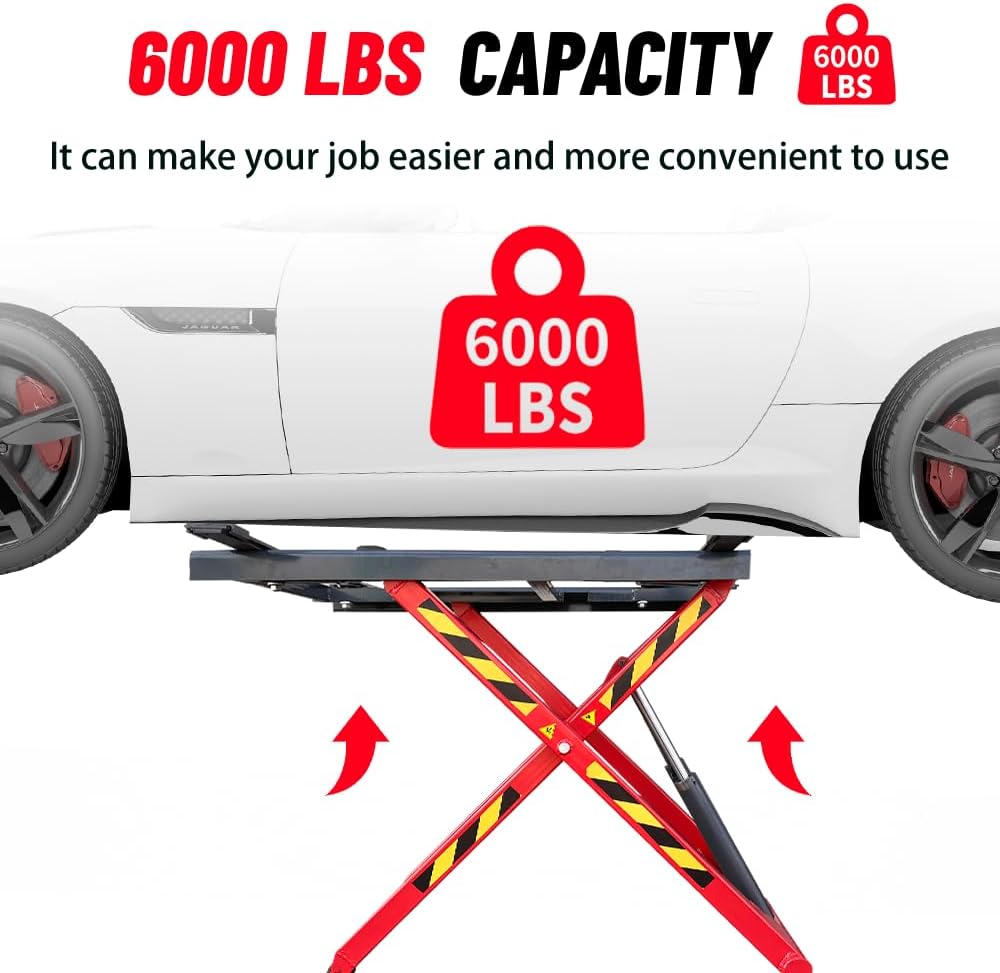 Portable Mid Rise Scissor Lift 6000LBS Lifting Capacity AK-X66 MAX. Lifting Height 48" Scissor Car Lift Scissor Jack for Home Garage and Shop