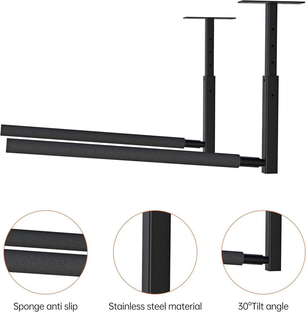 Adjustable Ladder Ceiling Rack, Kayak Overhead Garage Storage Rack, Garage Ceiling Storage for Kayak, Ladder, Surfboard, Snowboar Overhead Hanger, Holds 150 lbs, Black
