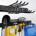 32 Inches Garage Storage, Garage Organization, Wall Mount Garden Tool Organizer, Max 300lbs Adjustable Metal Hooks, Yard Shed Hanging Rack, Heavy Duty Shelving for Rake Broom Mop Snowboard