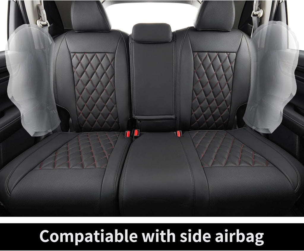 coverdream CRV Leather Seat Covers for 2023-2025 2026 Honda CRV LX,EX,EX-L,Sport Series,Hybrid,Fully Covered,Airbag Compatible Waterproof Car Seat Protector (Full Set,Black/Red)