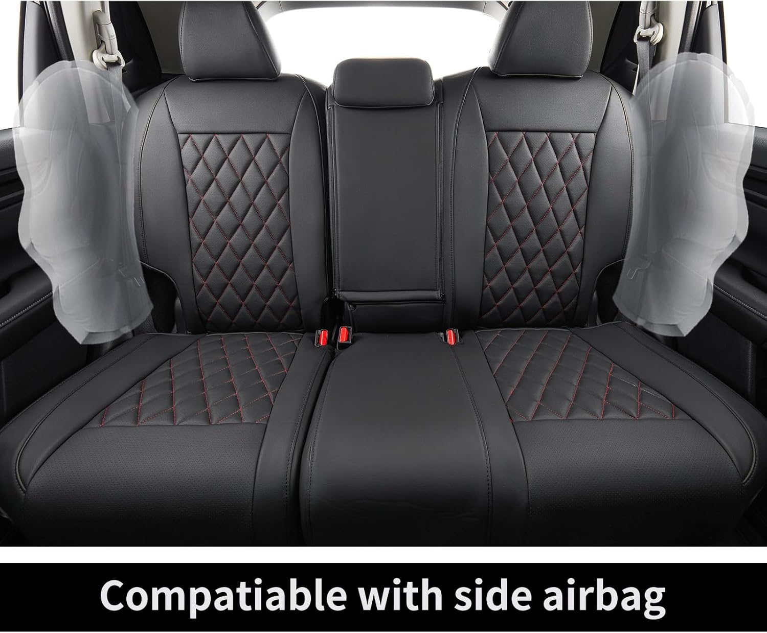 coverdream CRV Leather Seat Covers for 2023-2025 2026 Honda CRV LX,EX,EX-L,Sport Series,Hybrid,Fully Covered,Airbag Compatible Waterproof Car Seat Protector (Full Set,Black/Red)