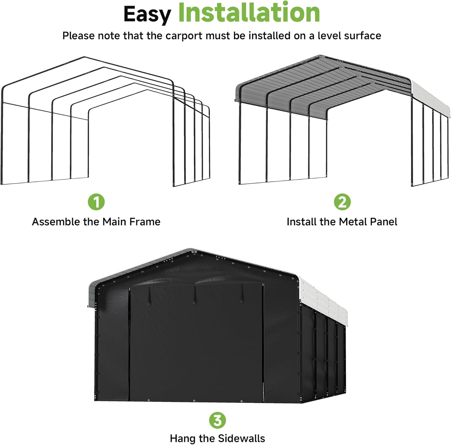 Real Relax 12x20ft Metal Carport, Heavy Duty Metal Carport Canopy Galvanized Steel Roof with Removable PE Sidewalls, Outdoor Car Shelter for Car, Boats and Truck, Cream White