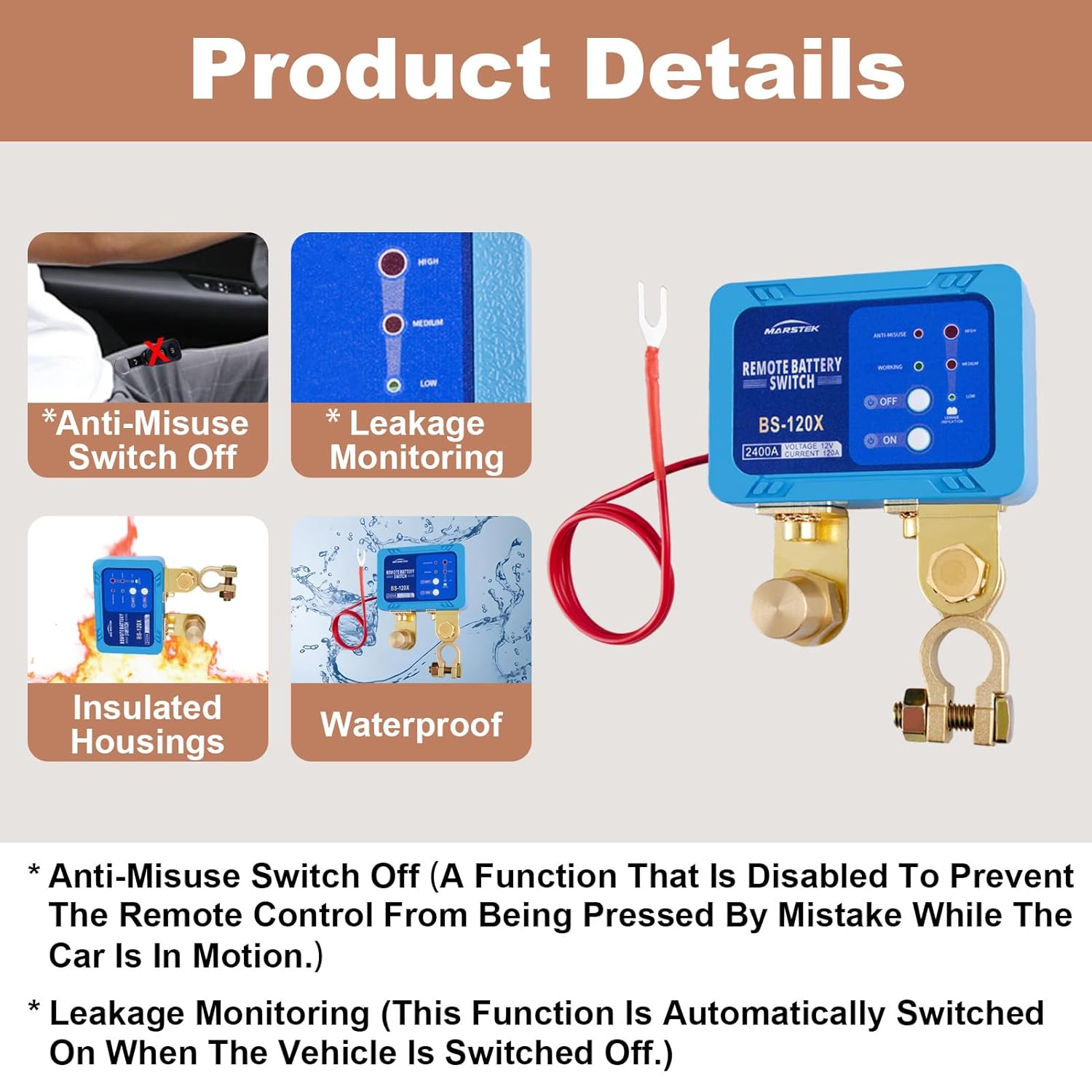 Kill Switch for Car, Battery Cut Off Switch 12V 120A, Smart Automatic Remote Battery Disconnect Switch with Sound, Auto Anti Theft Kill Switch, Universal Battery Kill Switch for Car Truck RV