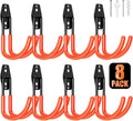 8 Pack 5.5x4.1 inch J Heavy Duty Garage Hooks,Solid Steel Wall Mount Hangers,with Anti-Slip Coating,for Hanging and Organising Ladder,Bike,Ropes,Broom,Garden,Yard and Power Tools