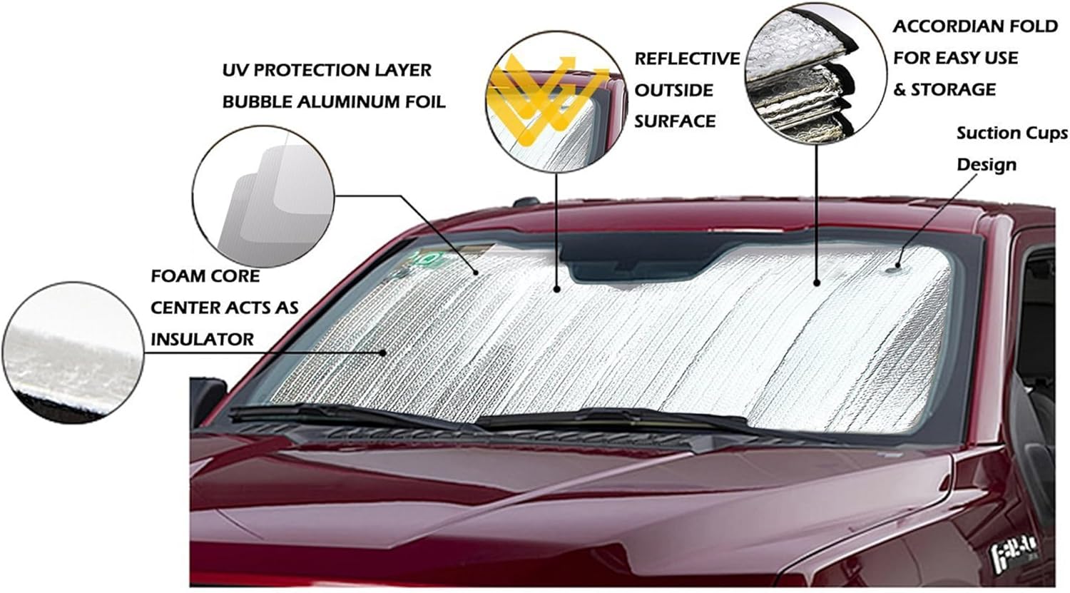Big Hippo Car Windshield Sun Shade-Jumbo/Standard Car Window Shades Keeps Vehicle Cool-Front UV Ray Protector Sunshade-Easy to Use Sun Shade-Silver(55.16"X 27.5")