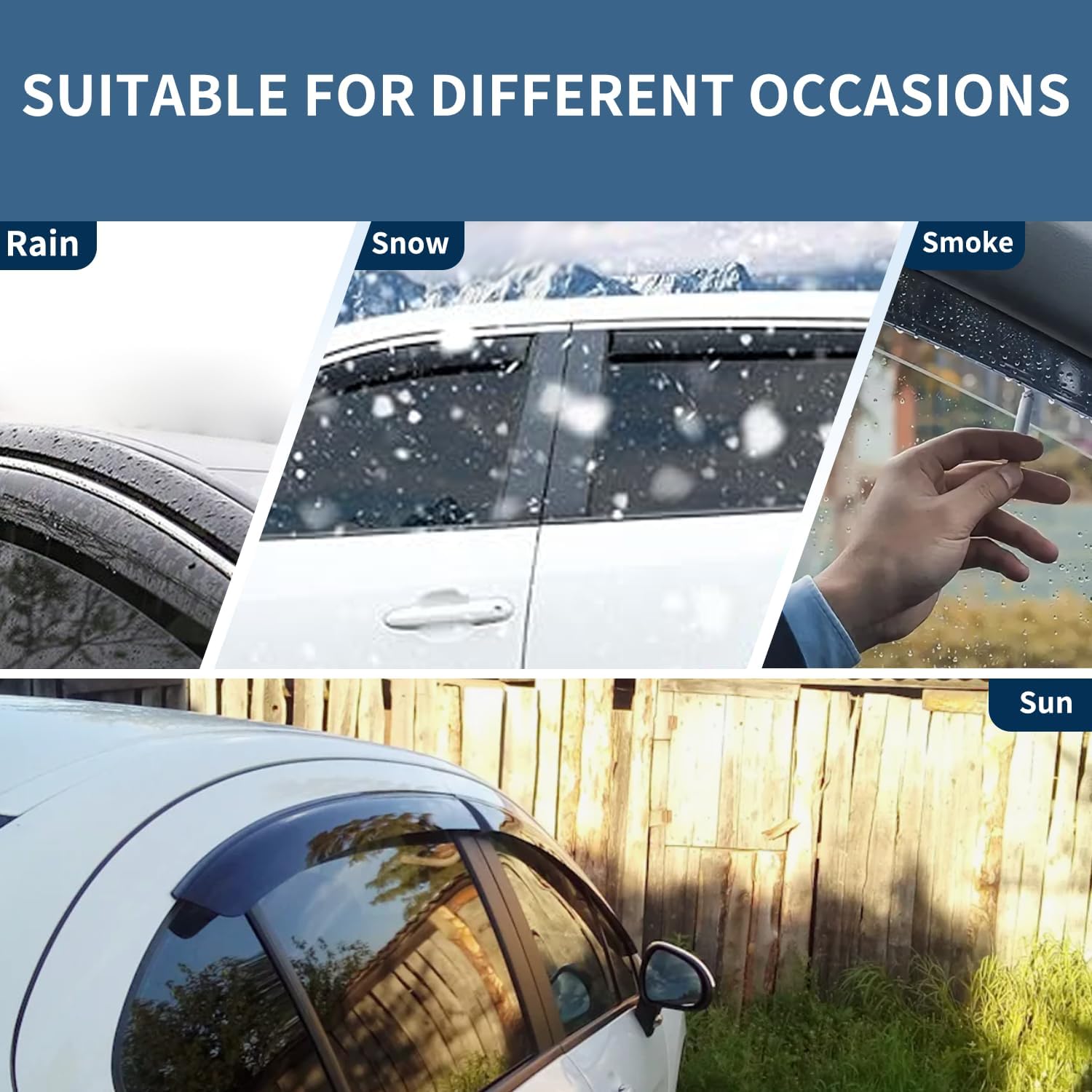 Rain Guards for 2014-2018 Chevrolet(Chevy) Silverado & GMC Sierra 1500 Crew Cab,Window Visors Vent Deflector Shade Smoke for 15-19 Silverado & Sierra 2500HD/3500HD, Tape-On, 4PCS