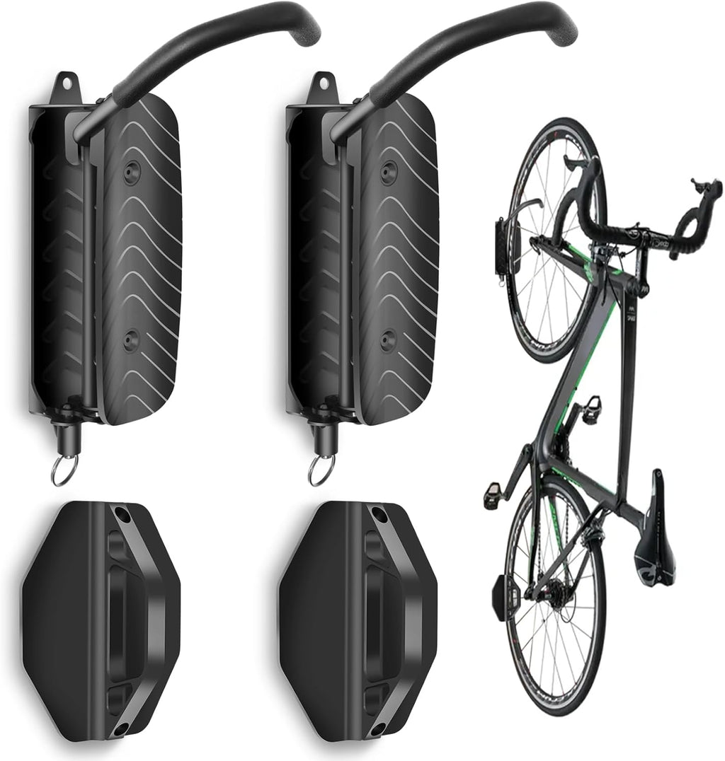 Swivel Bike Wall Mount, Bike Wall Hanger and Hooks, Hanging Bike Rack for Garage, Wall Bike Rack Easy to Load and Unload Can Hold Up to 77 lbs, 2 Pack, Black