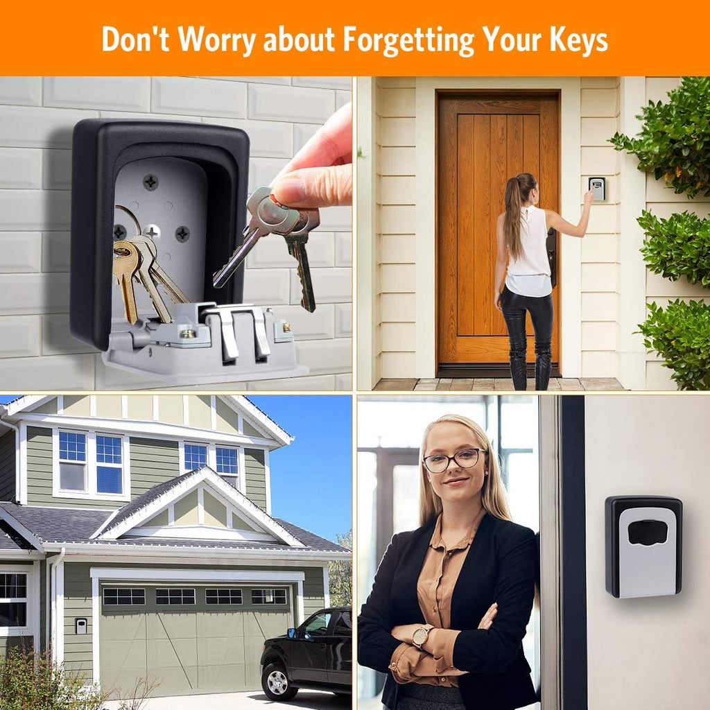 Fayleeko Key Lock Box Wall Mounted, 4 Digit Combination Lockbox for Outside, House Keys - 5 Keys Capacity, Key Safe Security Storage Lock Box for Indoor, Outdoor, Garage, Garden, Store (Black, 1Pack)