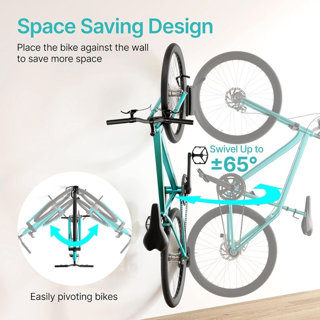 Bike Rack Garage, Bike Wall Mount Heavy Duty, Holds 77 Lbs, Swivel Bike Hangers for Garage, Adjustable Indoor Bike Storage for Bedroom Home Office, 2 Pack