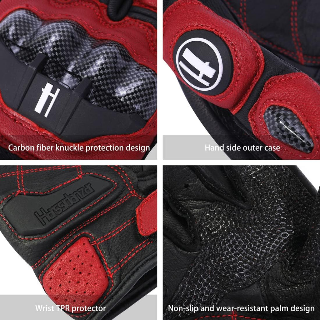 Harssidanzar Breathable Leather Motorcycle Gloves Touchscreen for Men Women KM046
