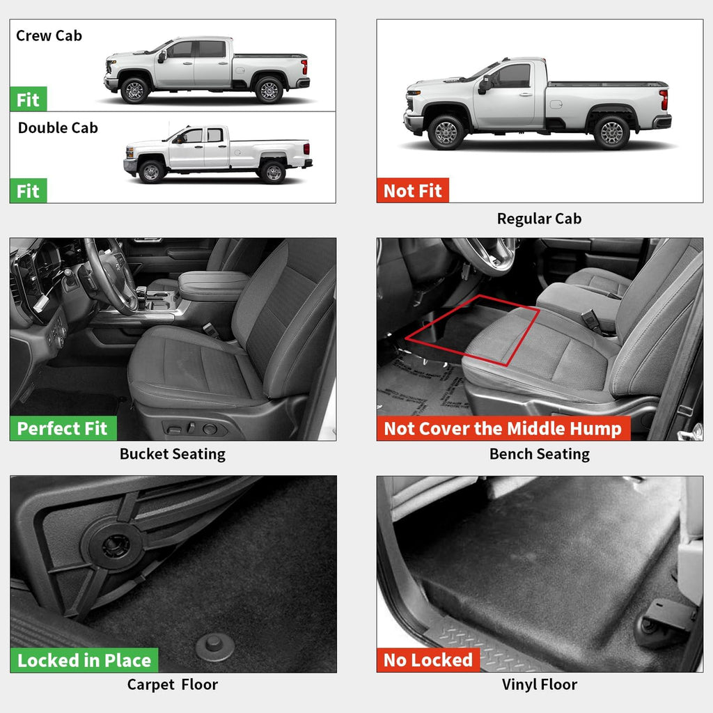 LASFIT Front Floor Mats 2019-2025 for Chevrolet Silverado/GMC Sierra 1500, 2020-2025 Chevy Silverado/GMC Sierra 2500HD 3500HD, Crew Cab/Double Cab, All Weather TPE Floor Liners, 1st Row Only