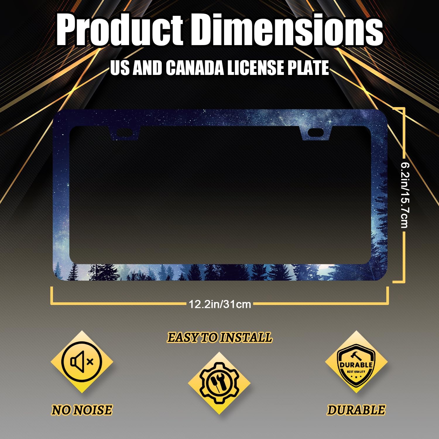 Beautiful Galaxy License Plate Frame Starry Sky Galaxy Forest License Plate Holder for Personalized Car Decorative Stainless Steel Colorful License Plate Galaxy Auto Part 12.2" x 6.2"