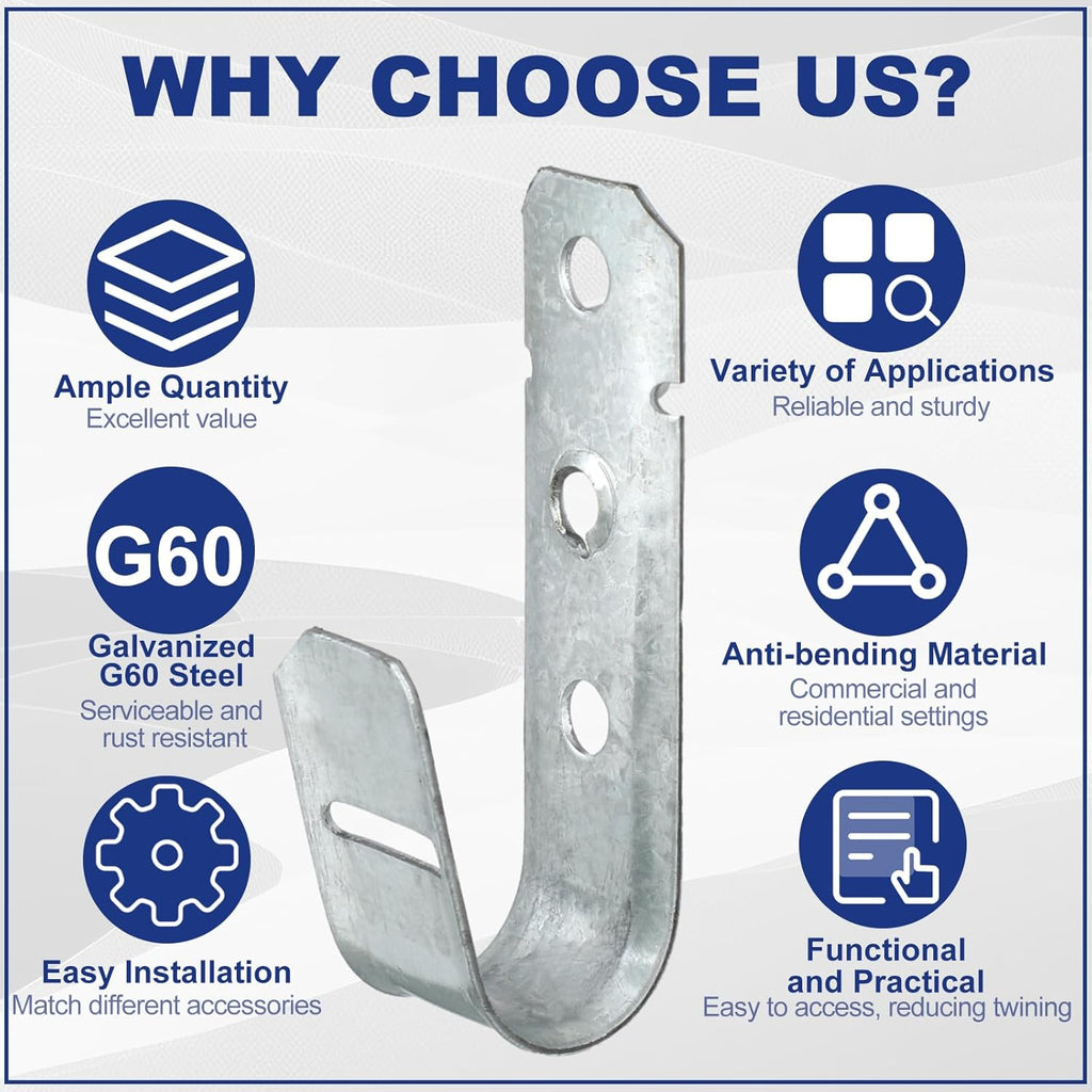 Gisafai Cable Support J Hook, Cable Hooks for Hanging, Heavy Duty Metal Hooks for Wire Management, G60 Galvanized Steel(3/4 Inch)
