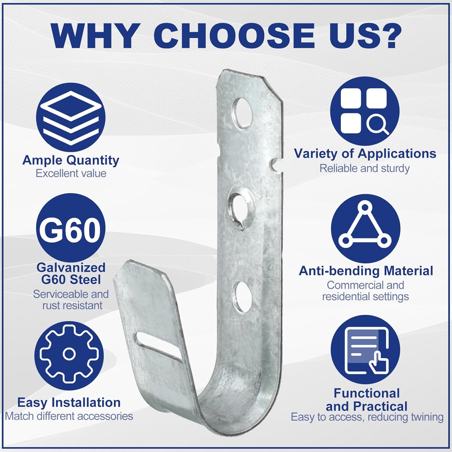 Gisafai Cable Support J Hook, Cable Hooks for Hanging, Heavy Duty Metal Hooks for Wire Management, G60 Galvanized Steel(3/4 Inch)