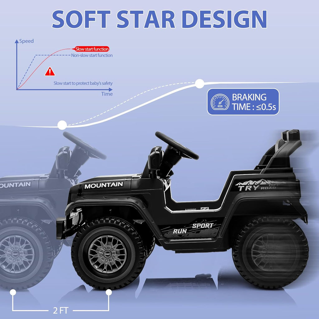 12V Kids Ride on Truck Car, w/Parent Remote Control, Twin 35w Motors, 3 Speeds, LED Lights, Music & Horn, Spring Suspension, Kids Electric Vehicles Toy for 3-5 Years Old Boys Girls Gift, Black